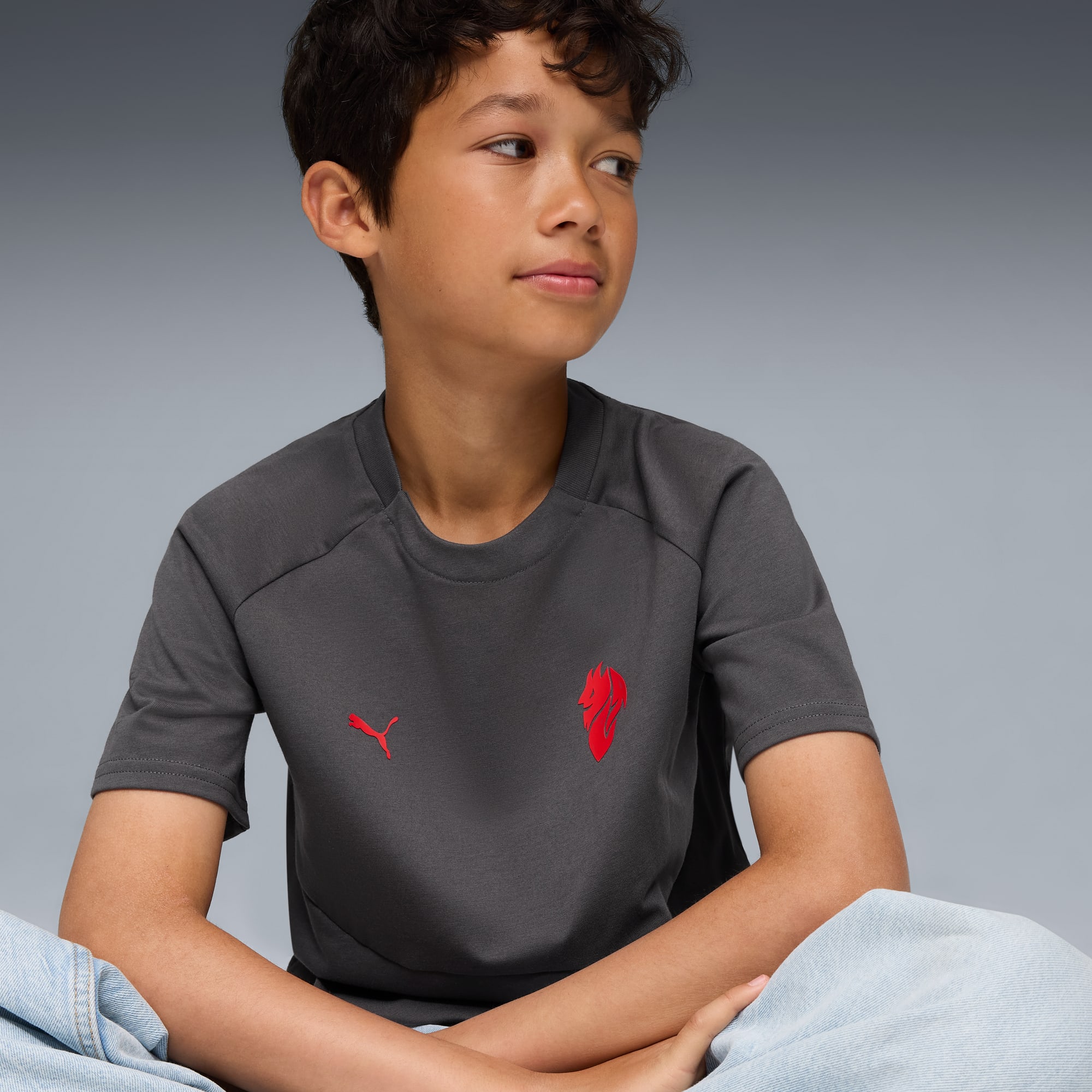 AC Milan PUMATECH Pocket T-Shirt Teenager, Shadow Gray-For All Time Red, large