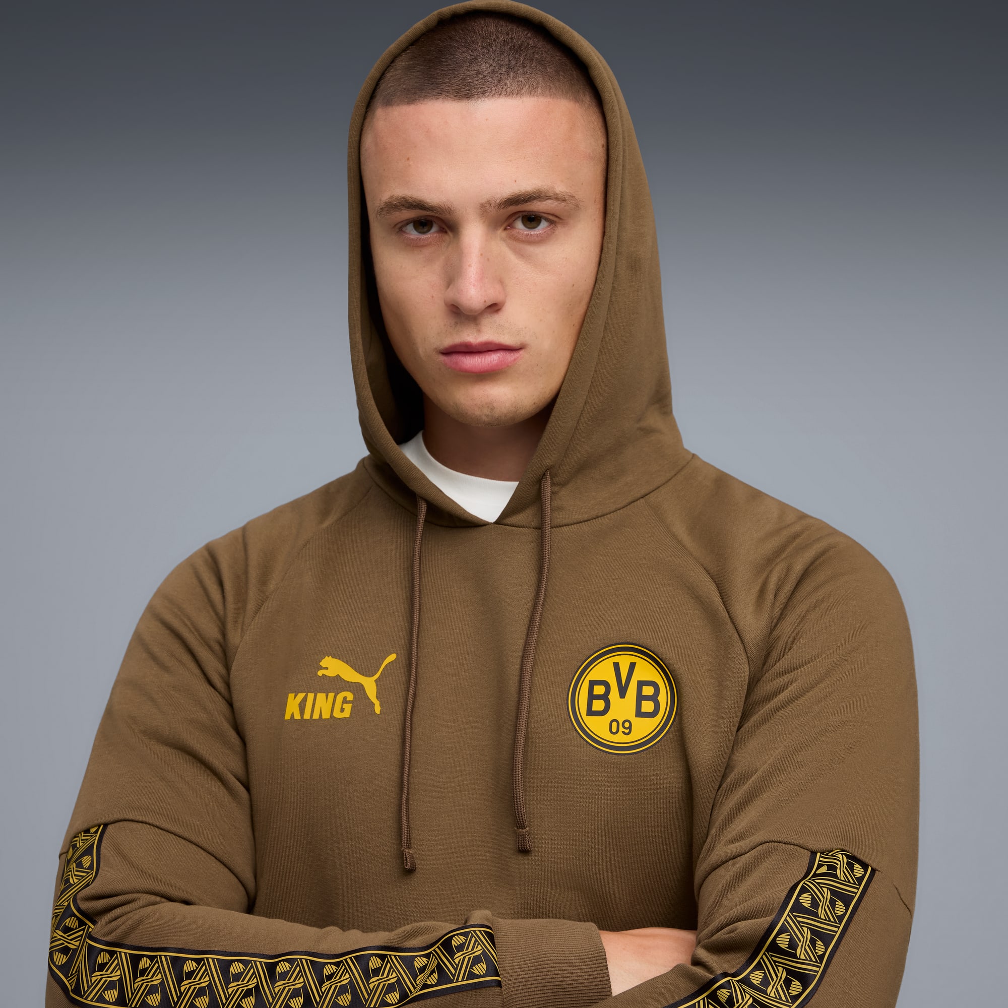 Hoodie KING Borussia Dortmund Homme, Haute Coffee-Yellow Sizzle, large