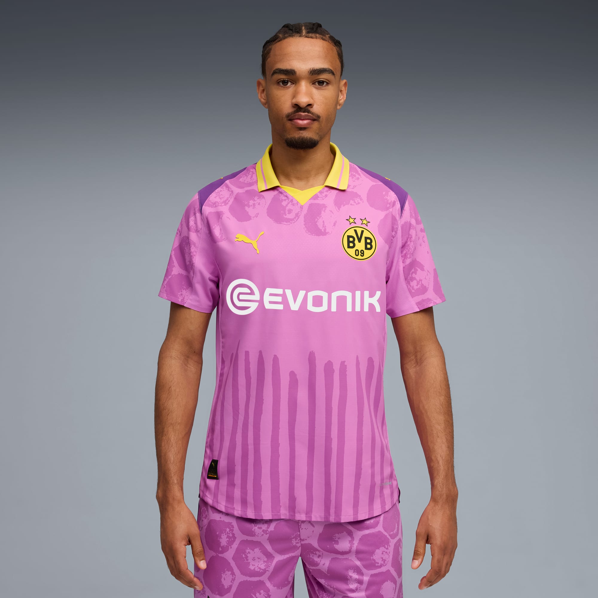KIDSUPER x BORUSSIA DORTMUND Authentic Jersey Men, Mauve Pop-Faster Yellow, large
