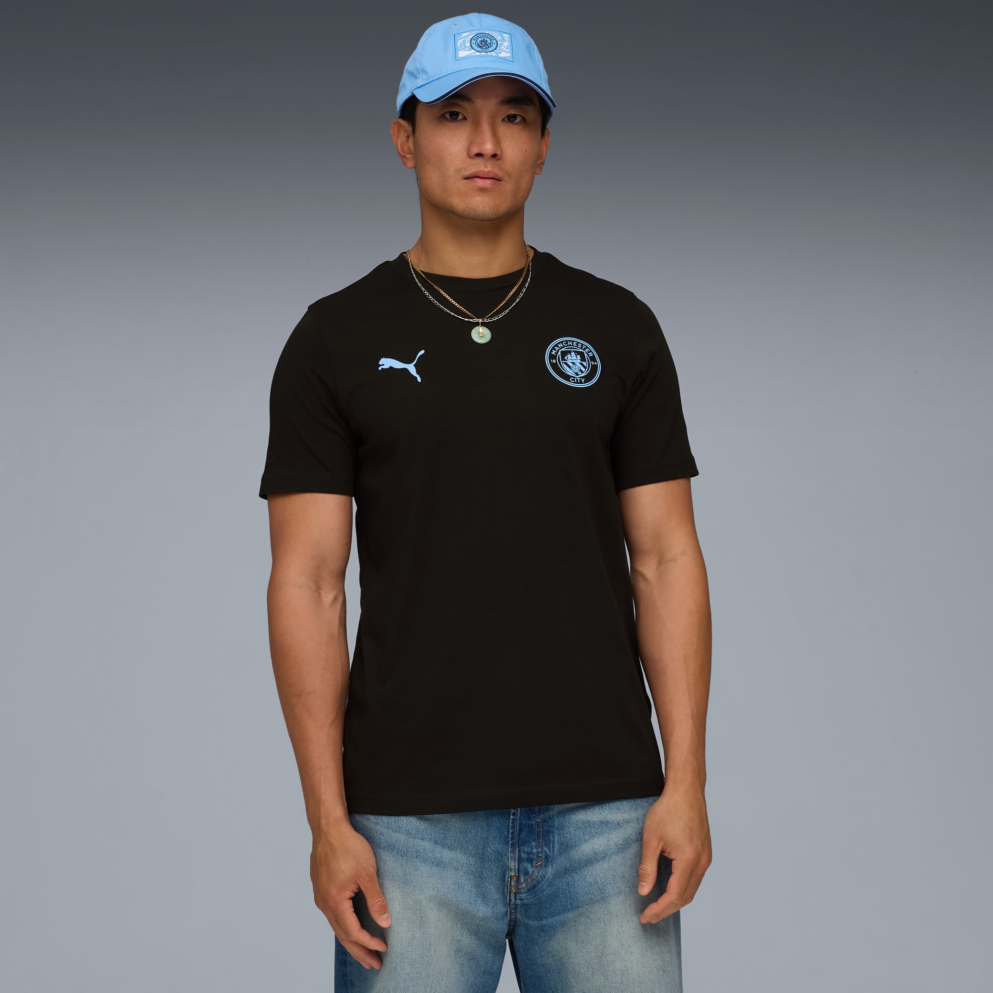 Manchester City FtblEssentials T-shirt voor heren, PUMA Black-Team Light Blue, large