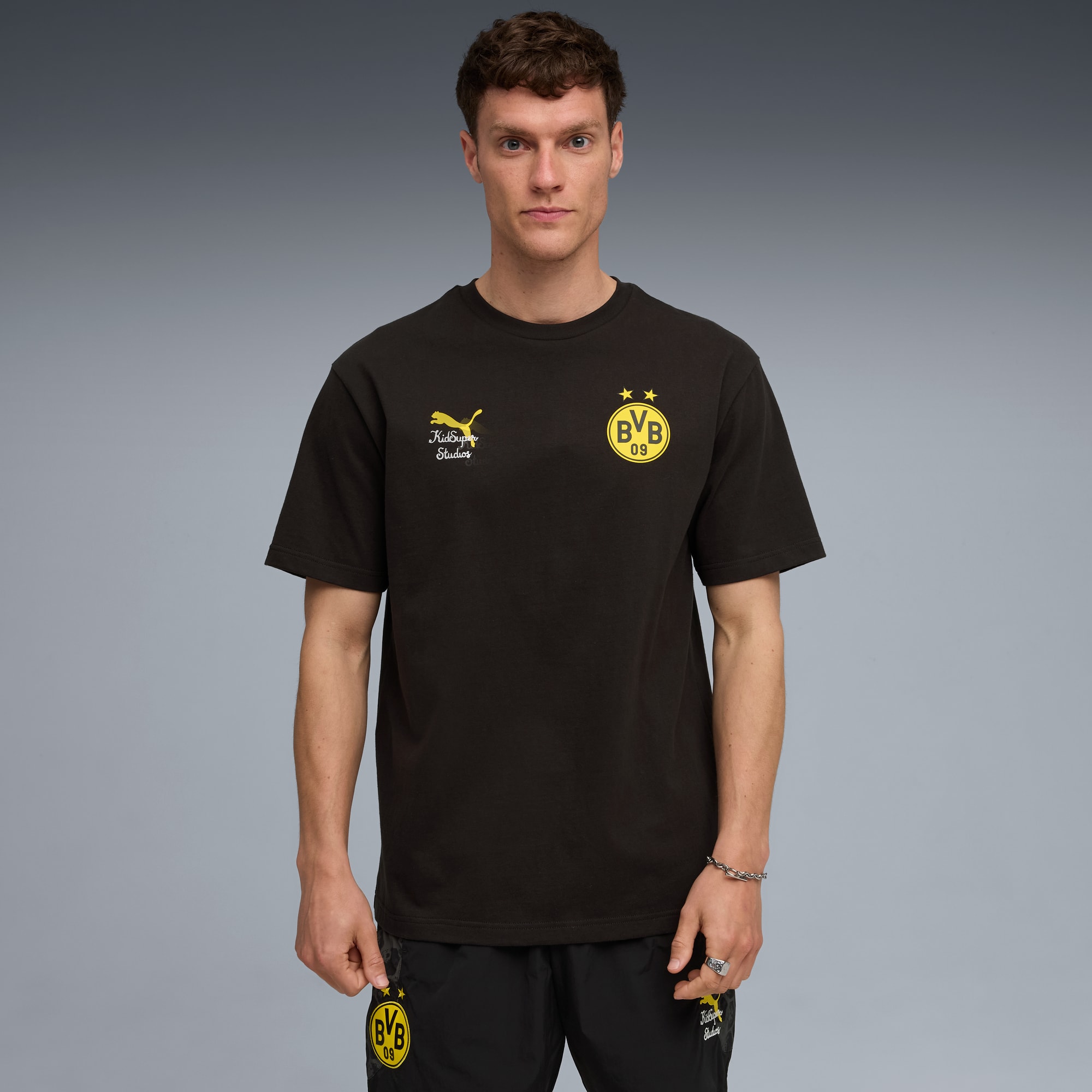 KIDSUPER x BORUSSIA DORTMUND Graphic T-shirt voor heren, PUMA Black-Faster Yellow, large