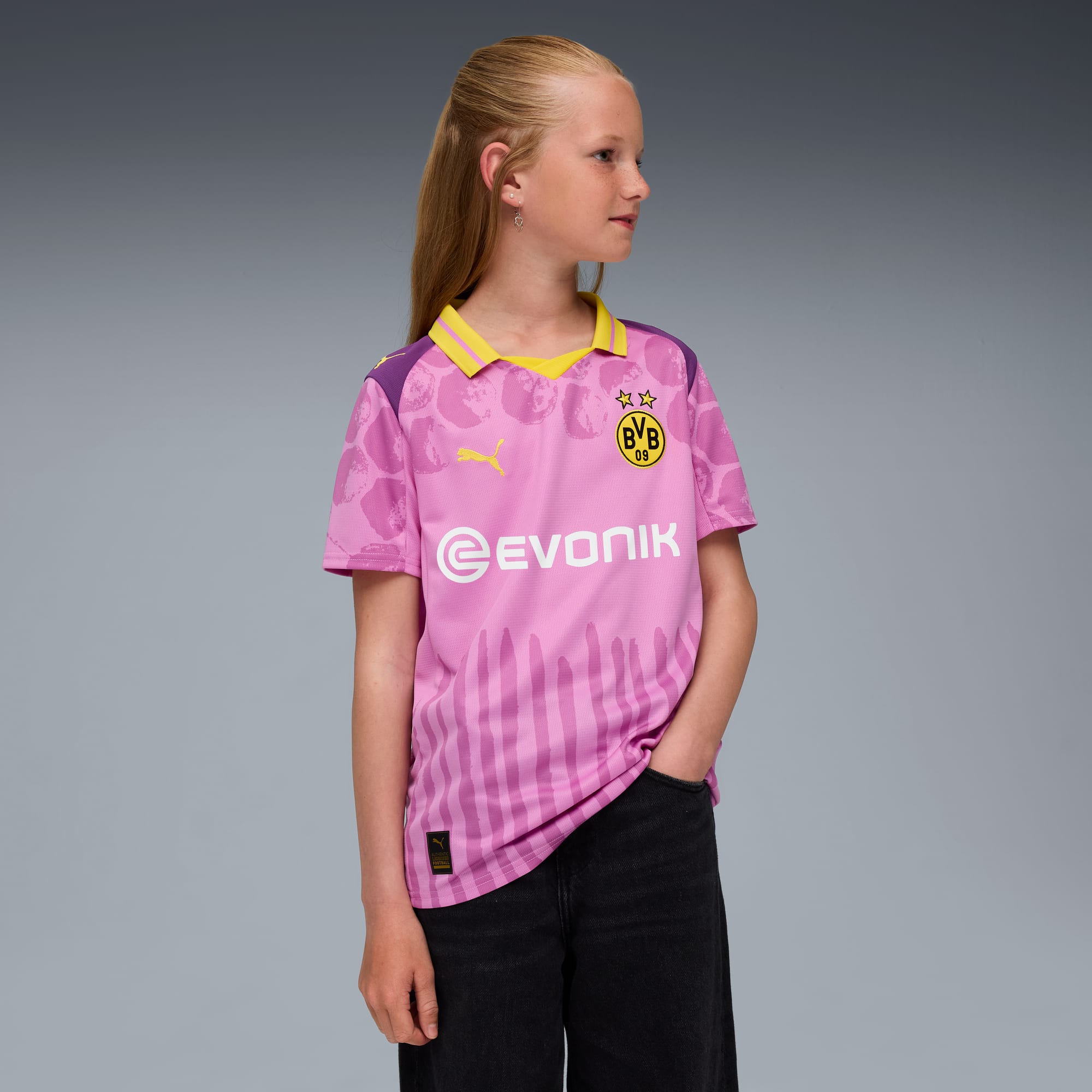 KIDSUPER x BORUSSIA DORTMUND Jersey Youth, Mauve Pop-Faster Yellow, large
