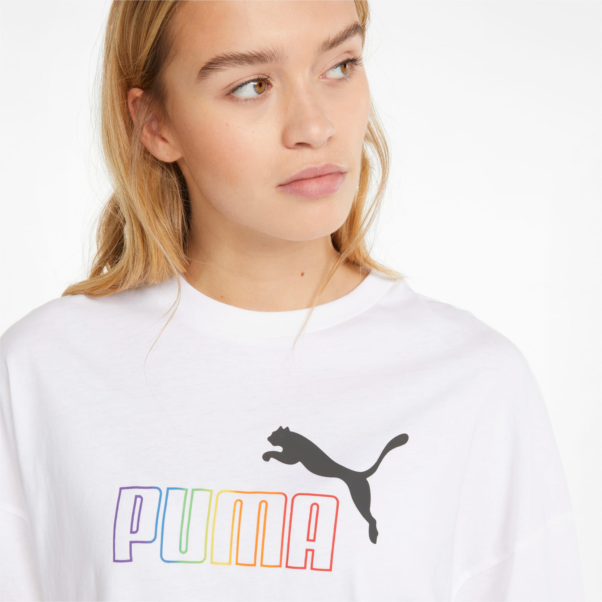 Essentials+ Rainbow Women's Tee, Puma White, large-SEA