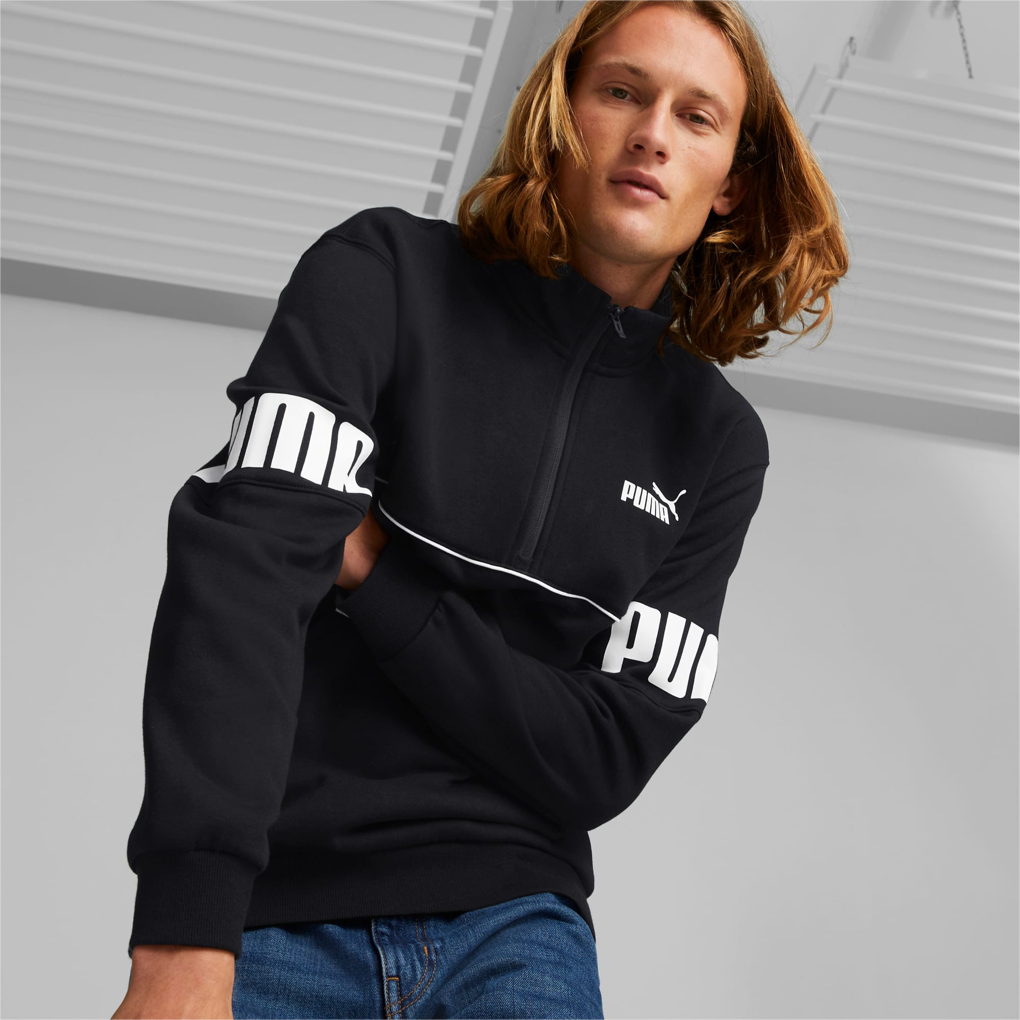 Buy Puma Power Hooded 1/2 Zip Mens Black Sweatshirt online