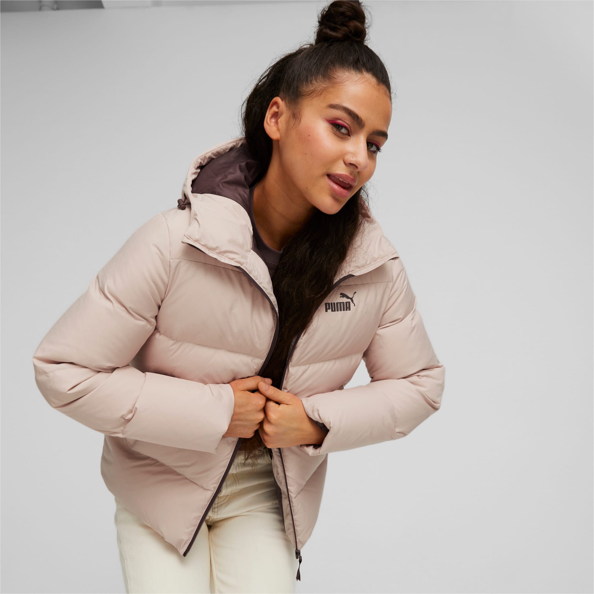 Pink And Black Puffer Jacket For Women