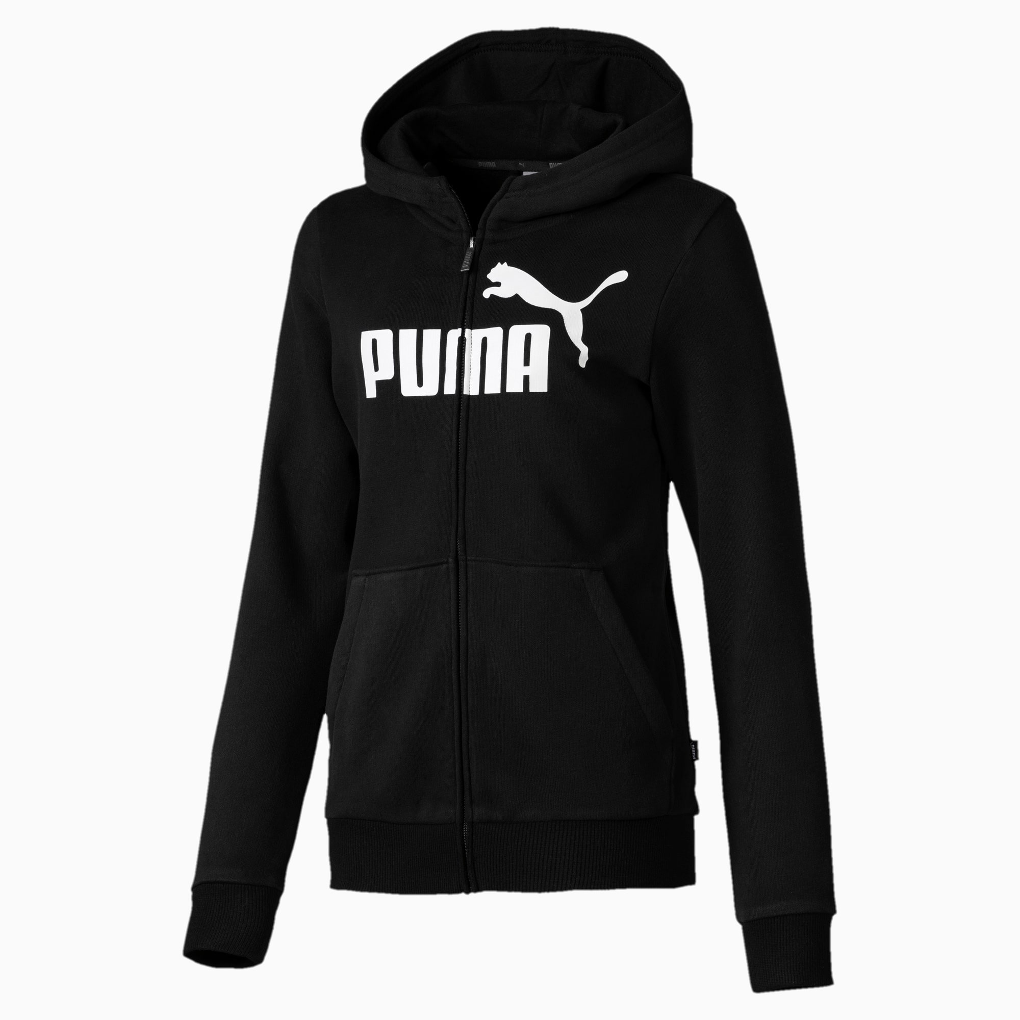 Essentials Full Zip Girls' Hoodie, Puma Black, large-SEA