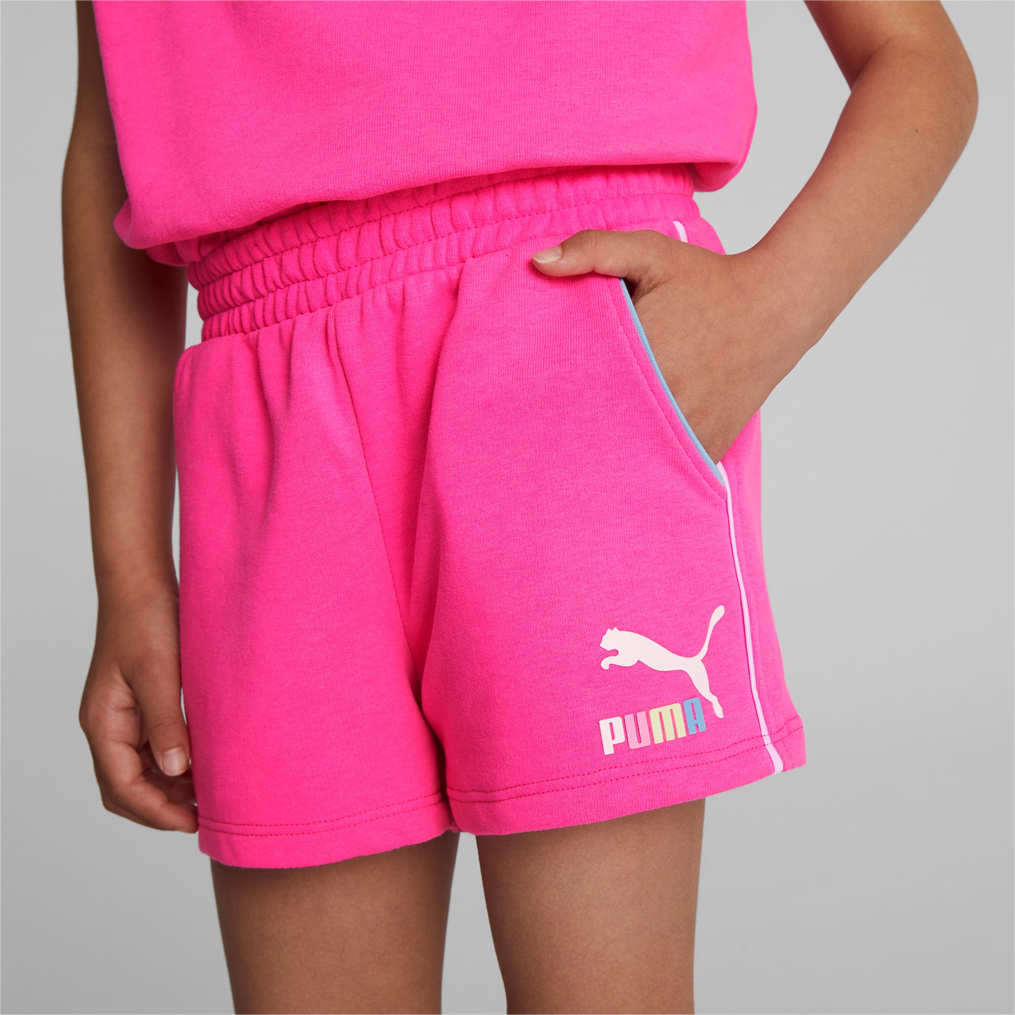 Puma shorts kids pink sale
