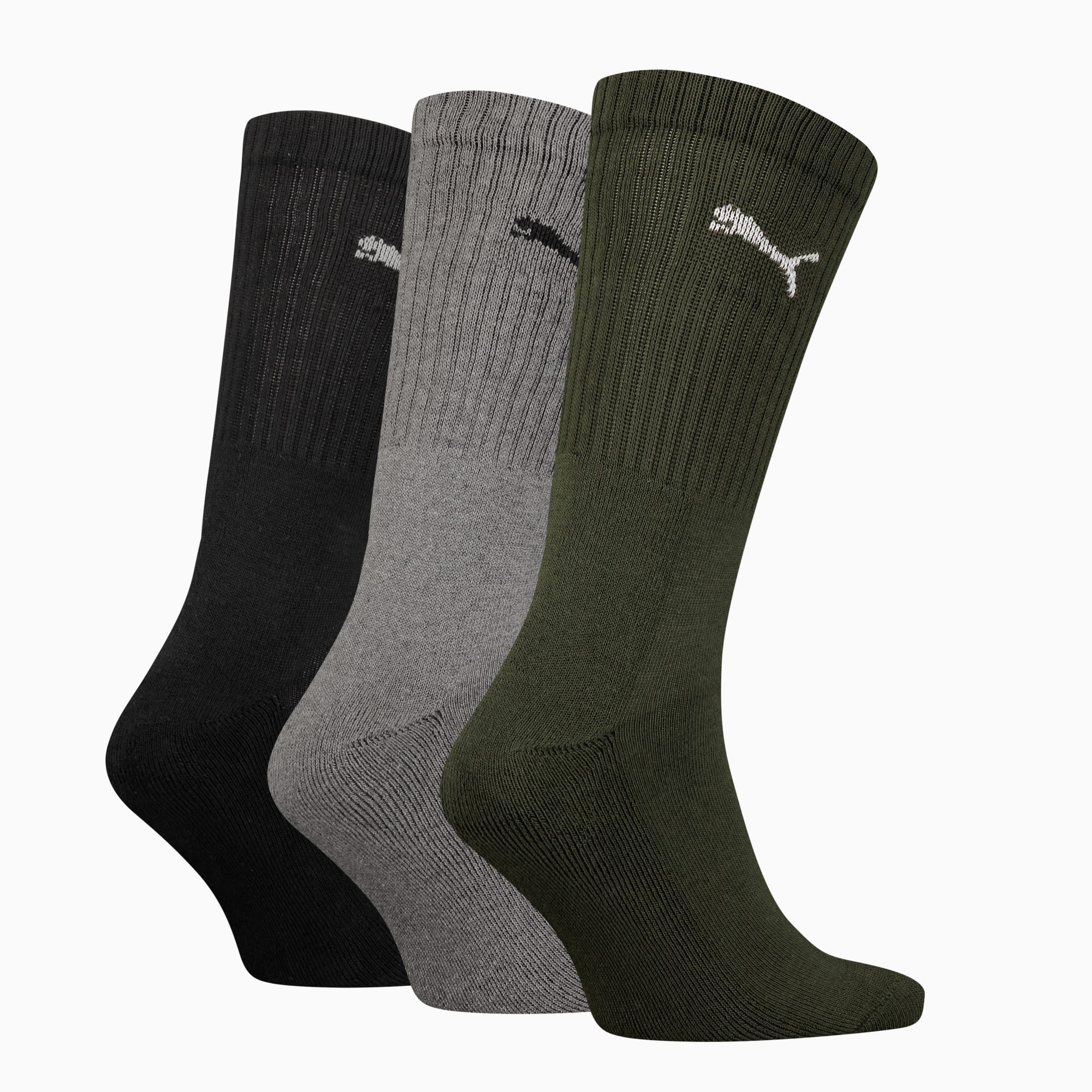PUMA Uniseks Sokken in Crewlengte, set van 3 paar, green combo, large