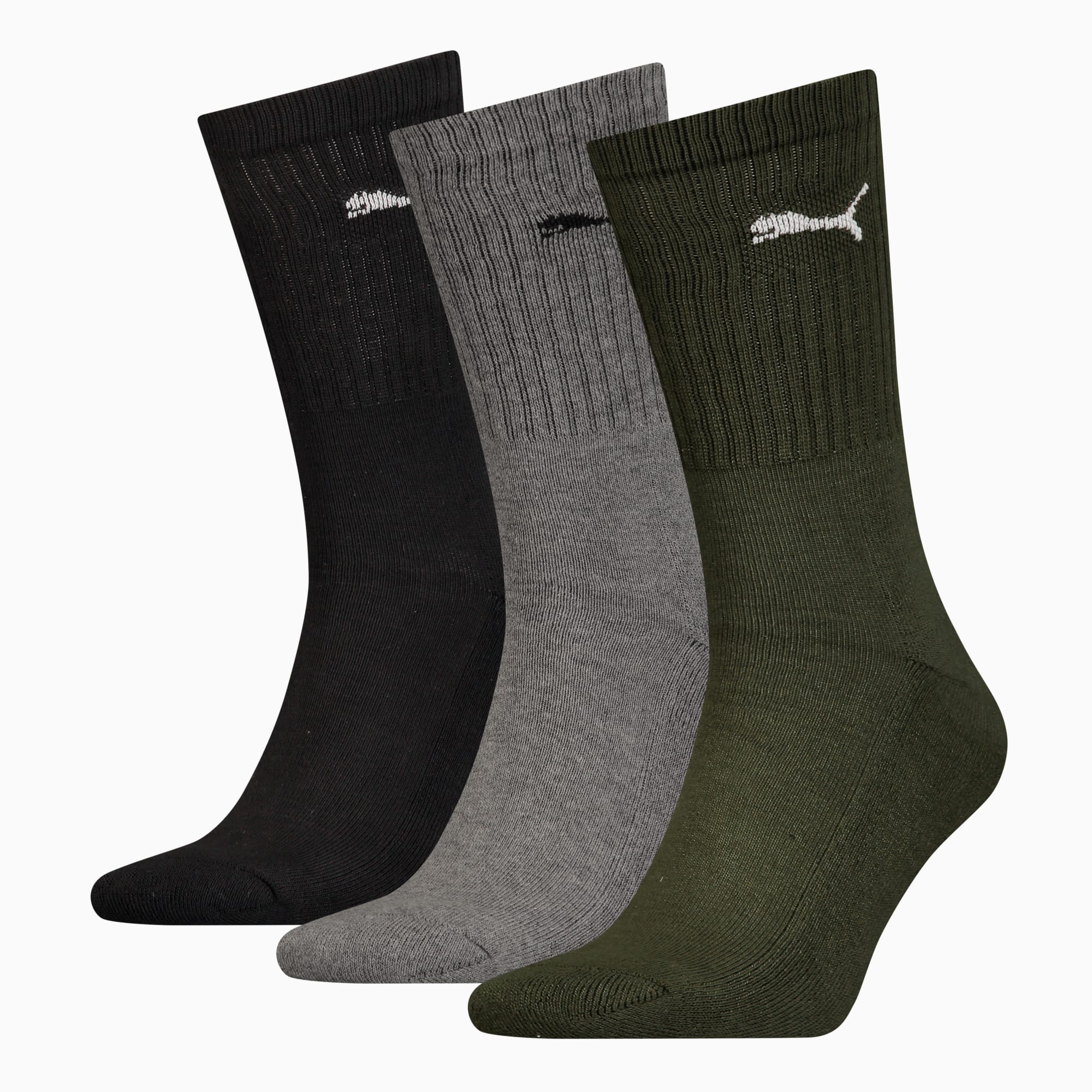 PUMA Uniseks Sokken in Crewlengte, set van 3 paar, green combo, large