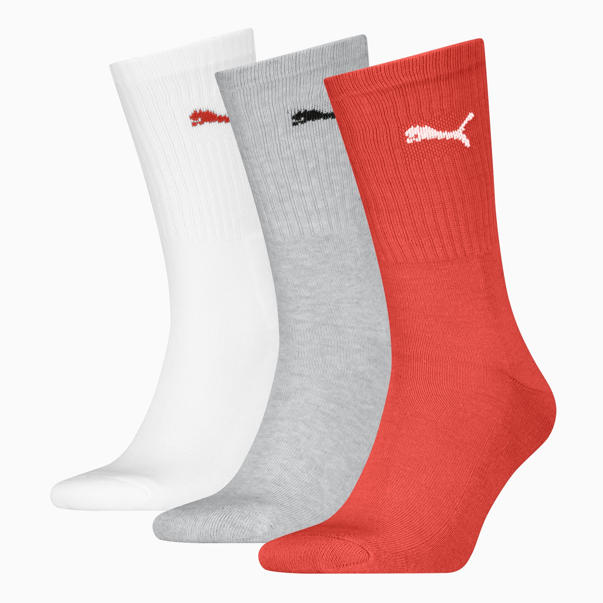 Crew Sock (3-Pack), red / grey, large