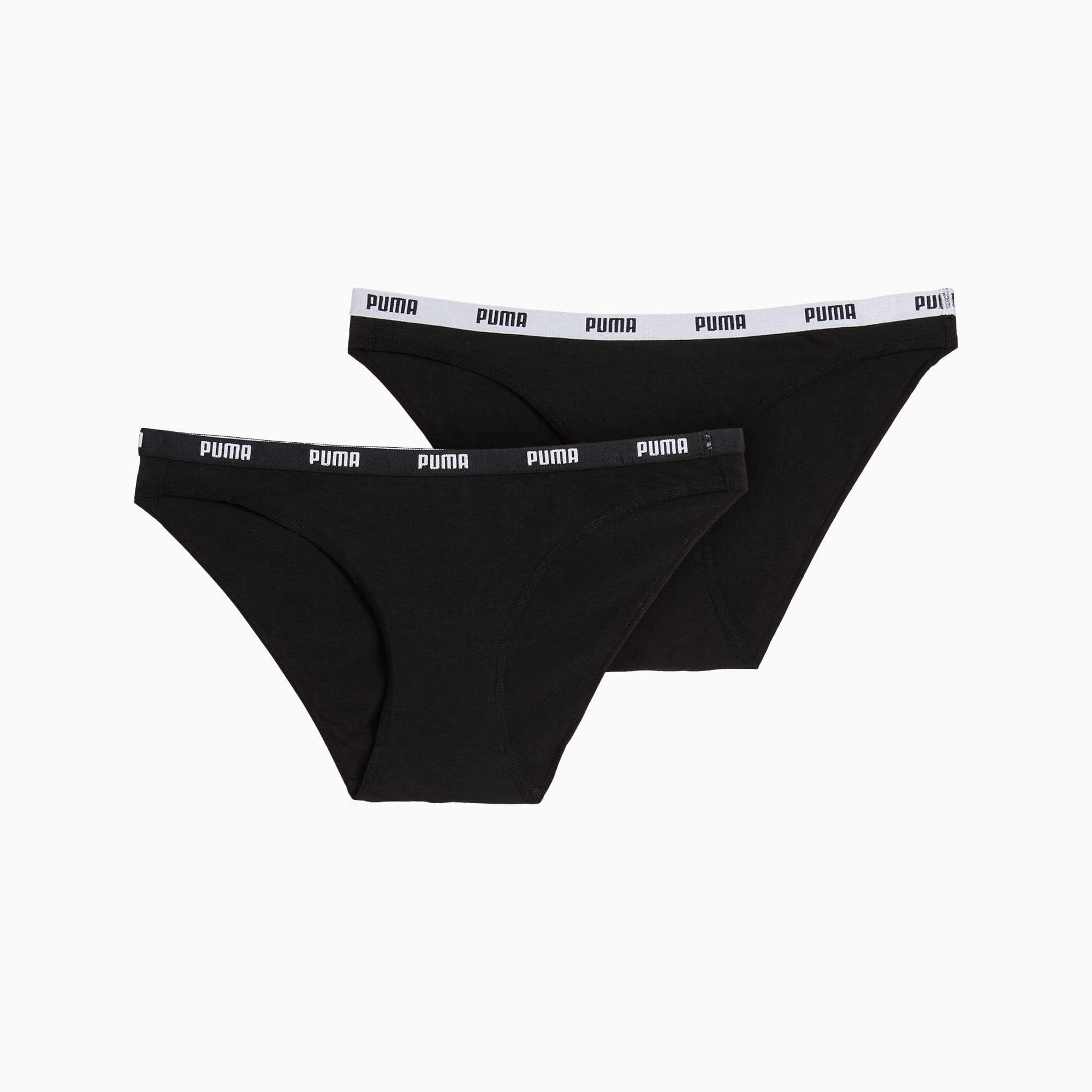 Schwarze PUMA Damen Slips mit Logo-Bund, schlichtes Design.