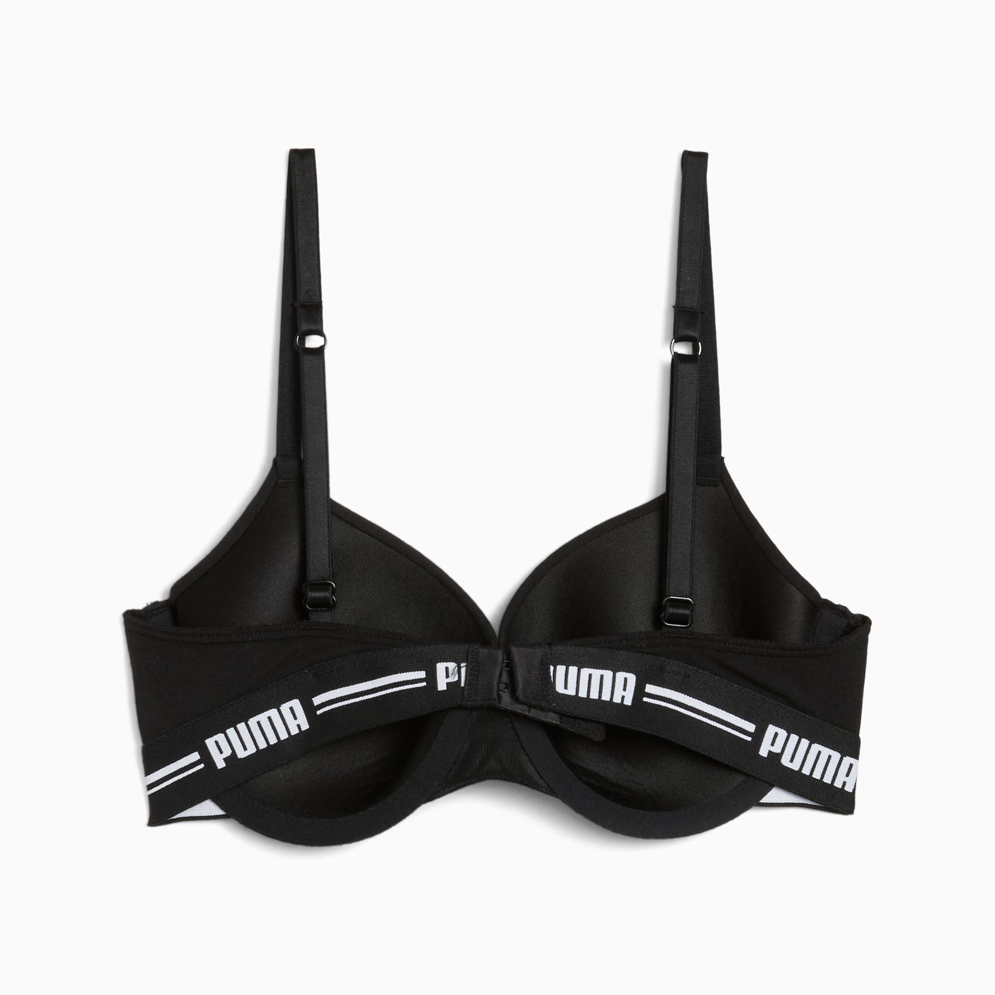 Reggiseno PUMA nero da donna, con spalline regolabili e fascia logata.