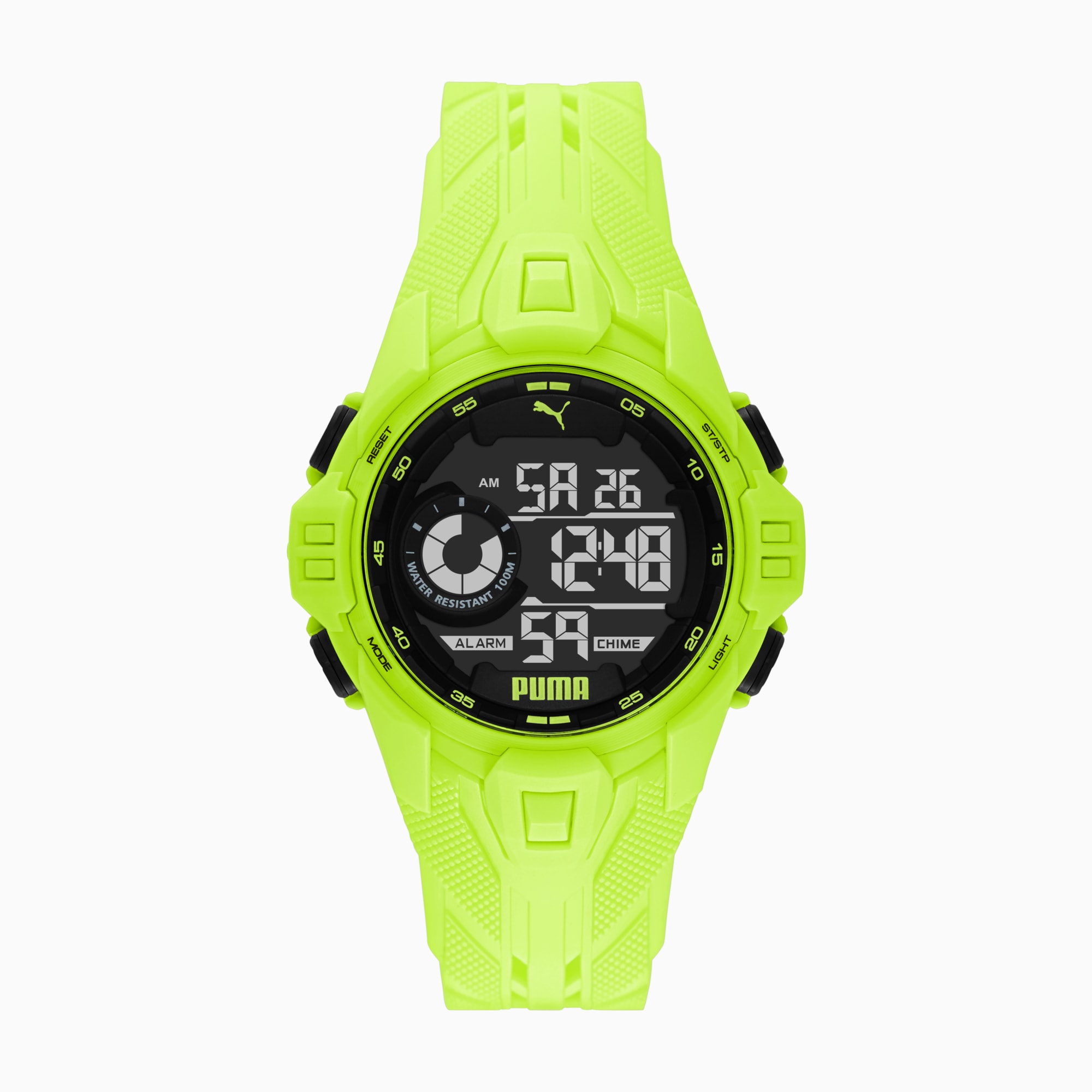 yellow digital watch