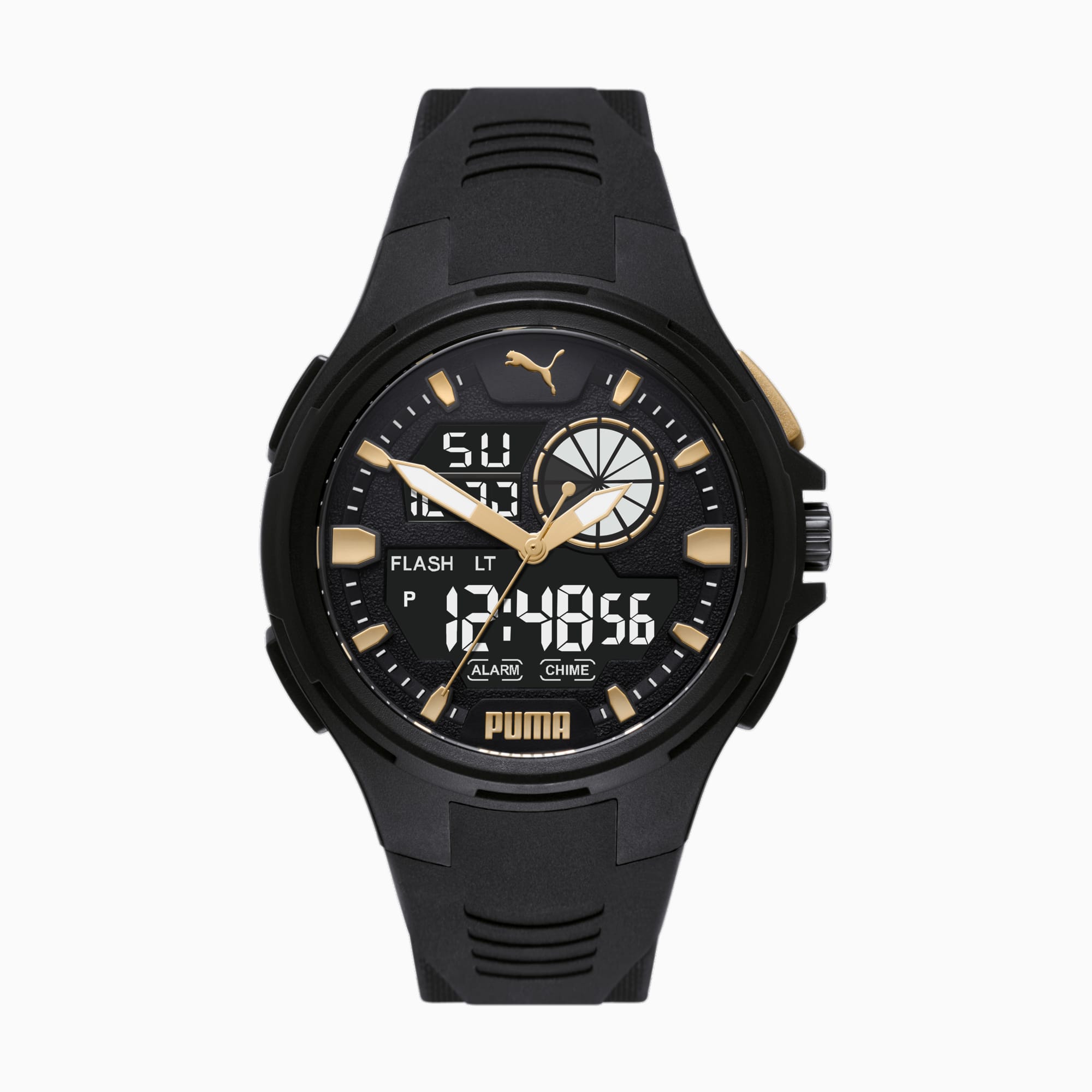 PUMA Bold Analog-Digital Black Polyurethane Watch, Black, extralarge