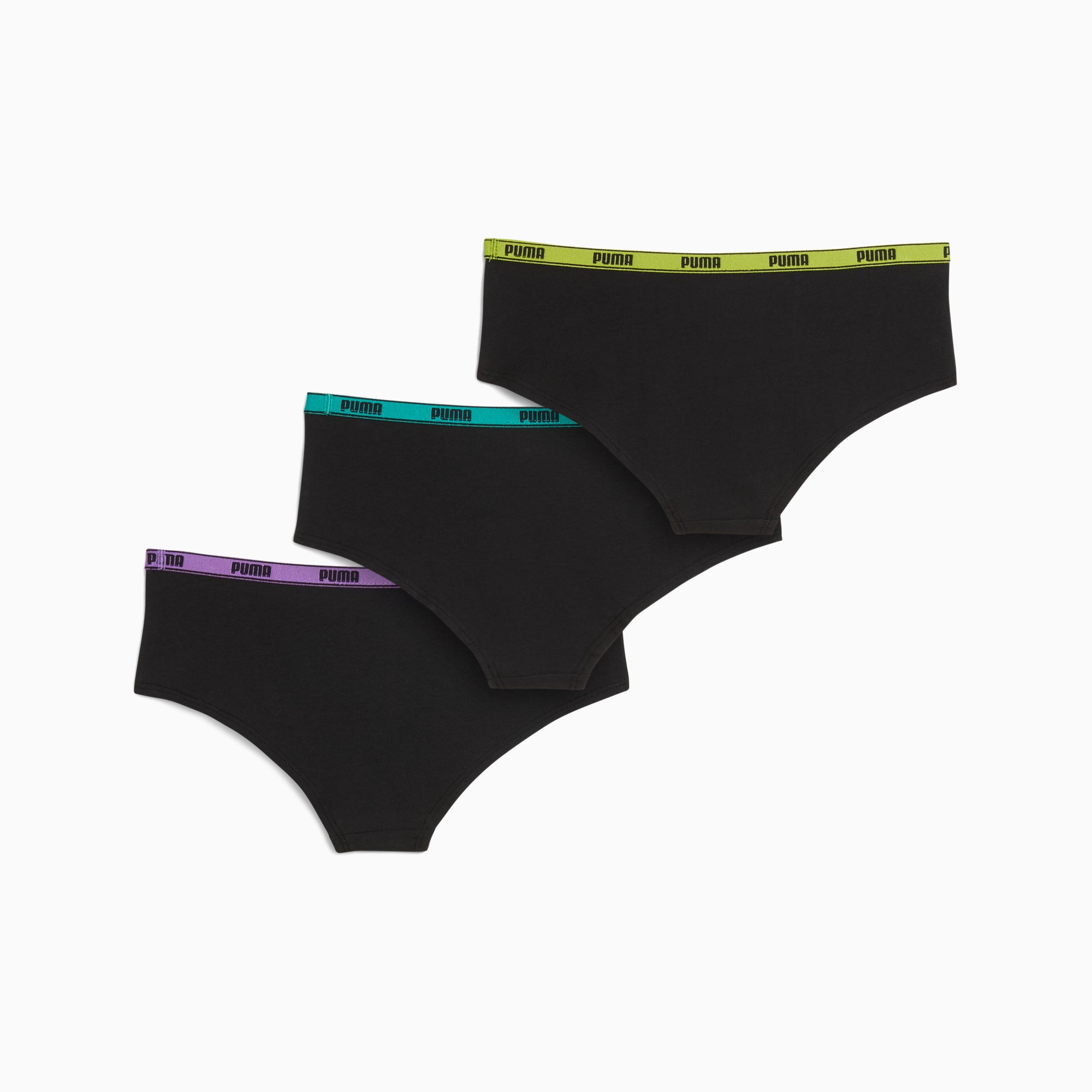 PUMA Women's Hipsters 3 Pack, black / various logo colors, large
