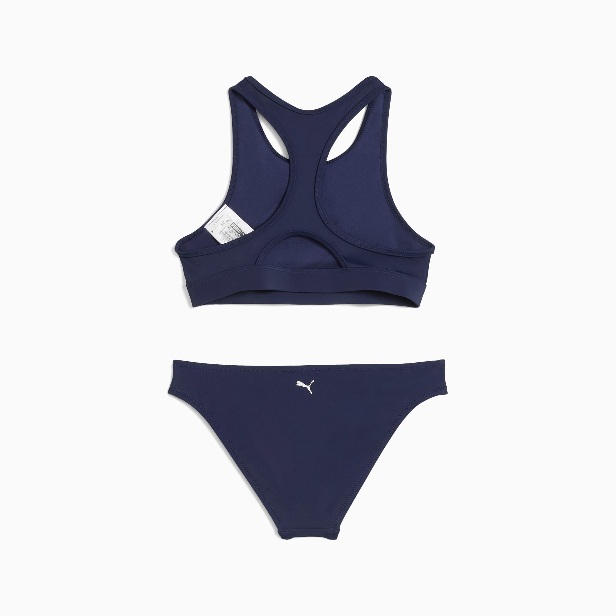 Marineblauwe PUMA tweedelige set voor meisjes, met racerbacktop en lage slip.