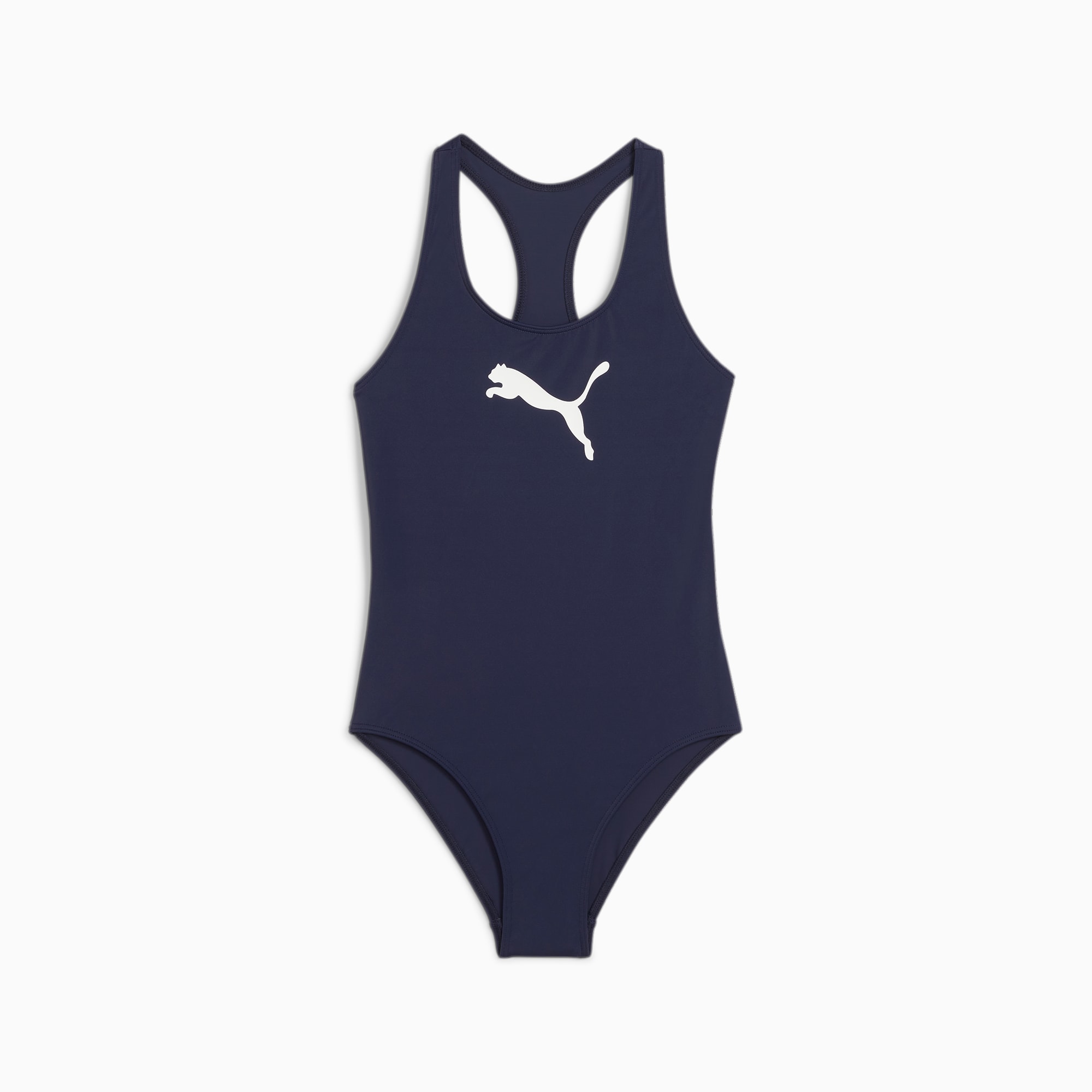 PUMA Girls' Racerback Swimsuit, navy, large
