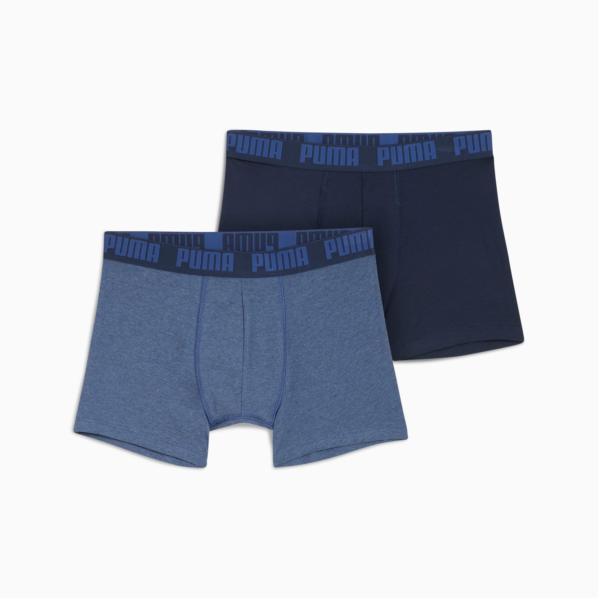 Confezione da due boxer blu PUMA da ragazzo con elastico logato.