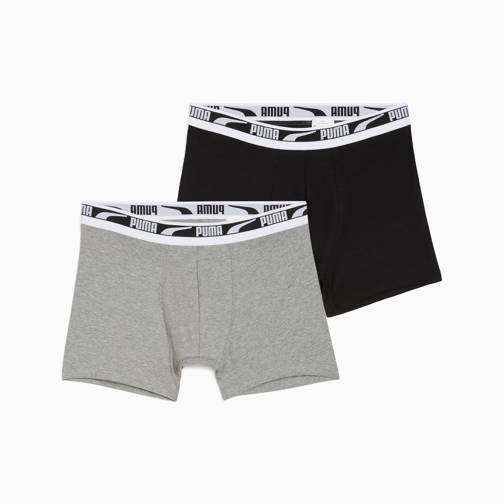 Graue und schwarze PUMA Herren-Boxershorts mit Markengummibund.