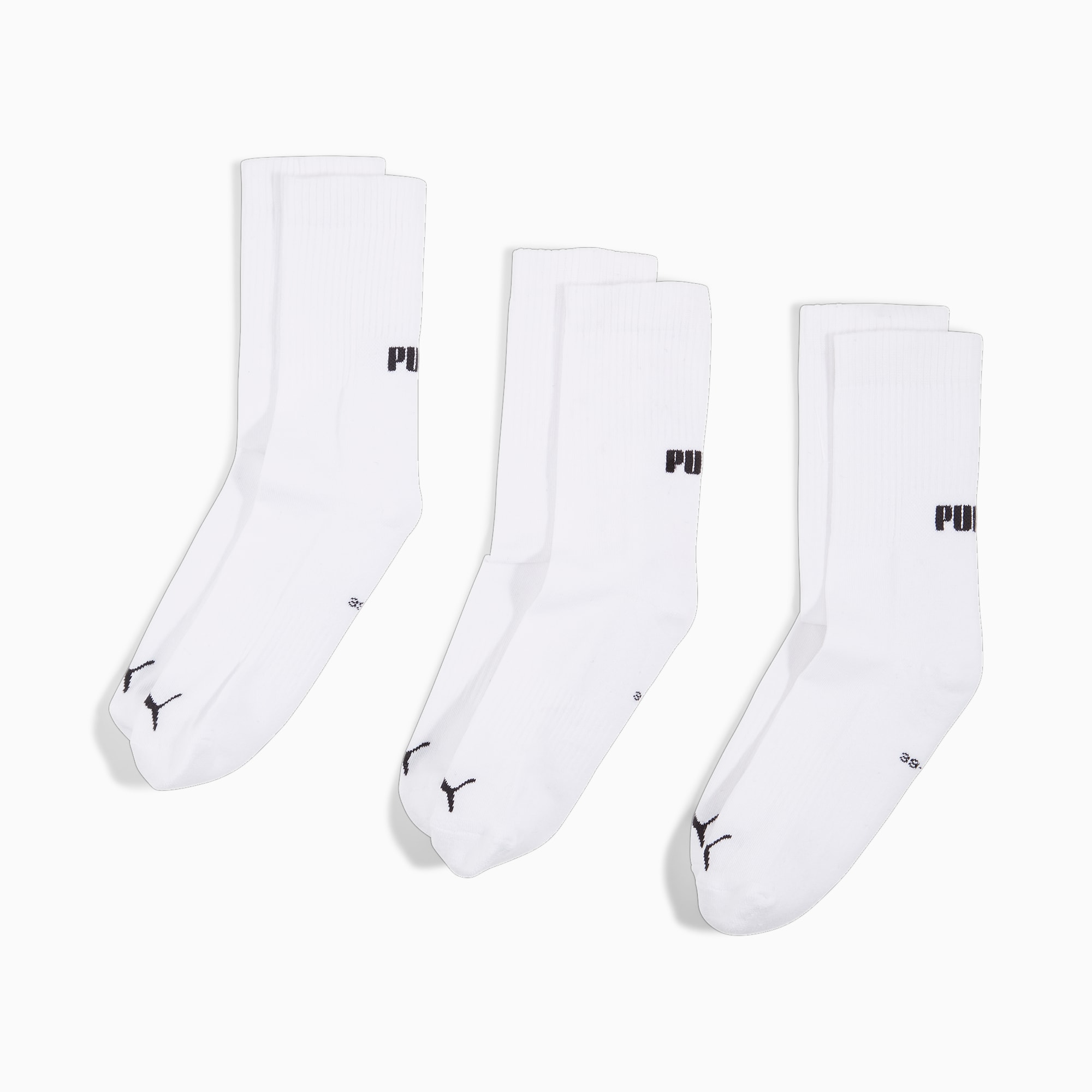 PUMA Unisex Crew Socks 3 pack, white, large
