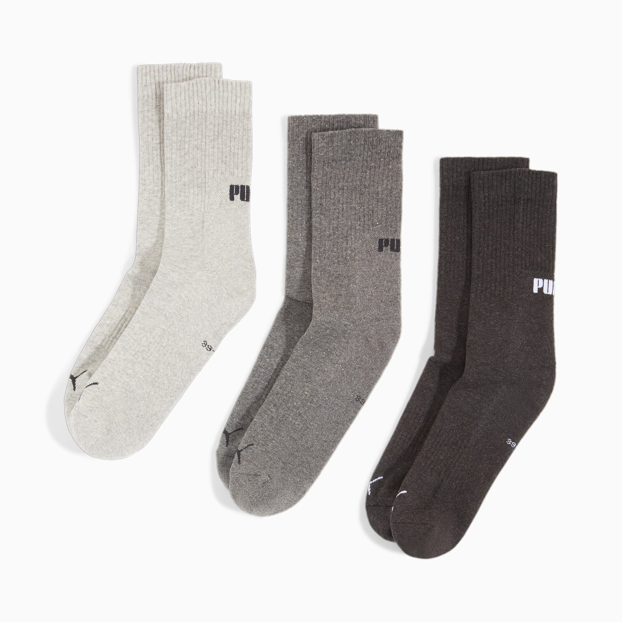 PUMA Unisex Crew Socks 3 pack, GREY MELANGE, large