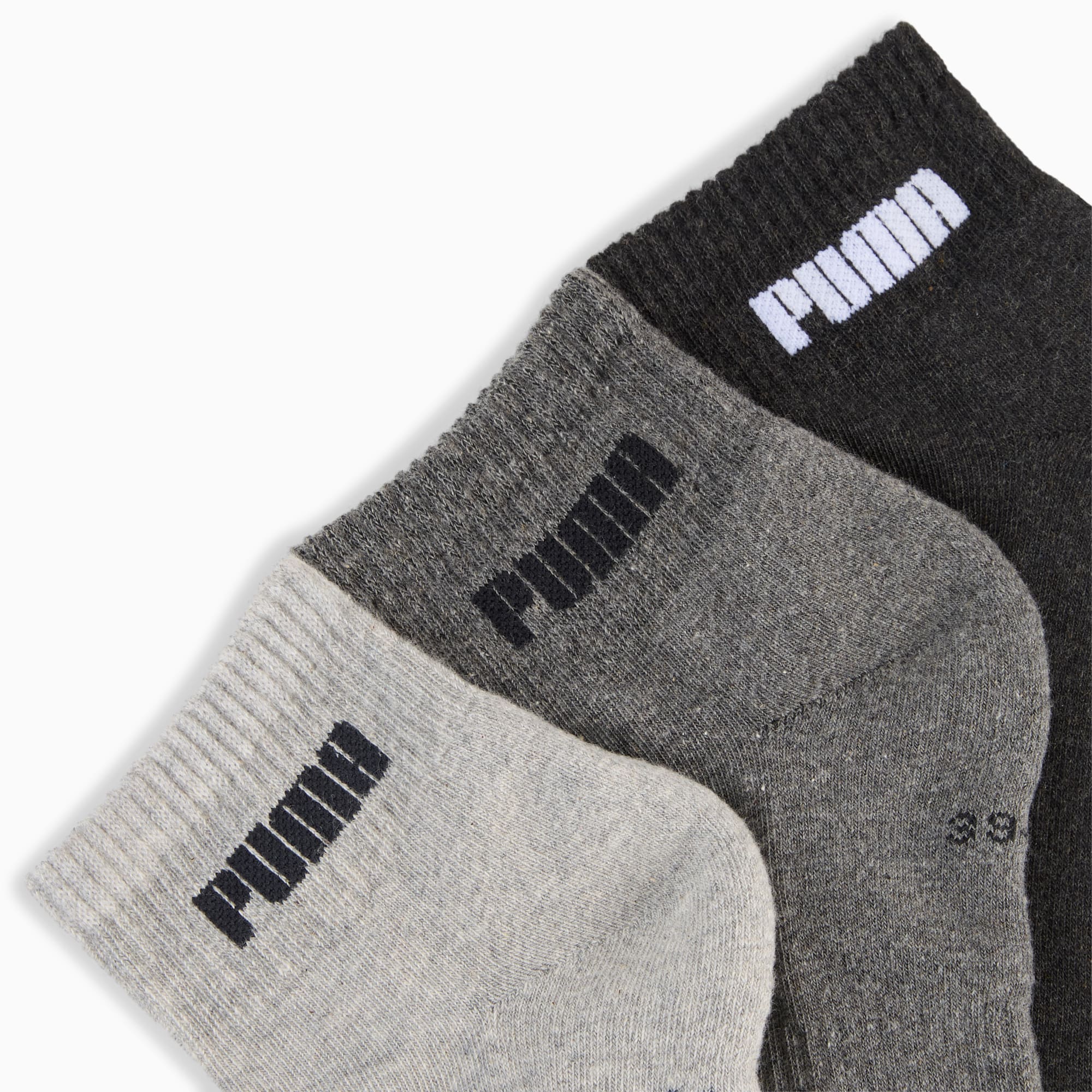 PUMA Unisex Quarter Socks 3 pack, grey combo, large