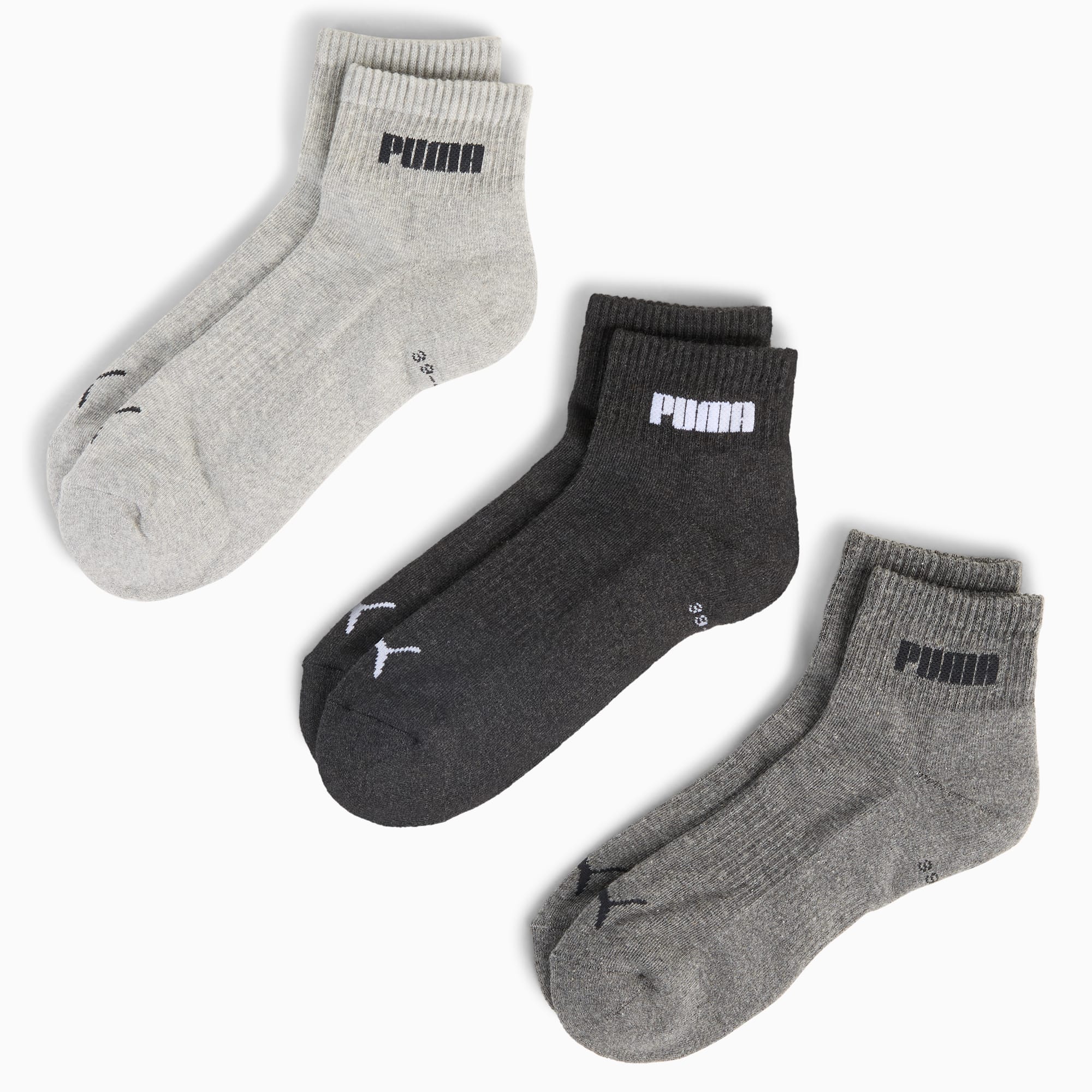 PUMA Unisex Quarter Socks 3 pack, grey combo, large
