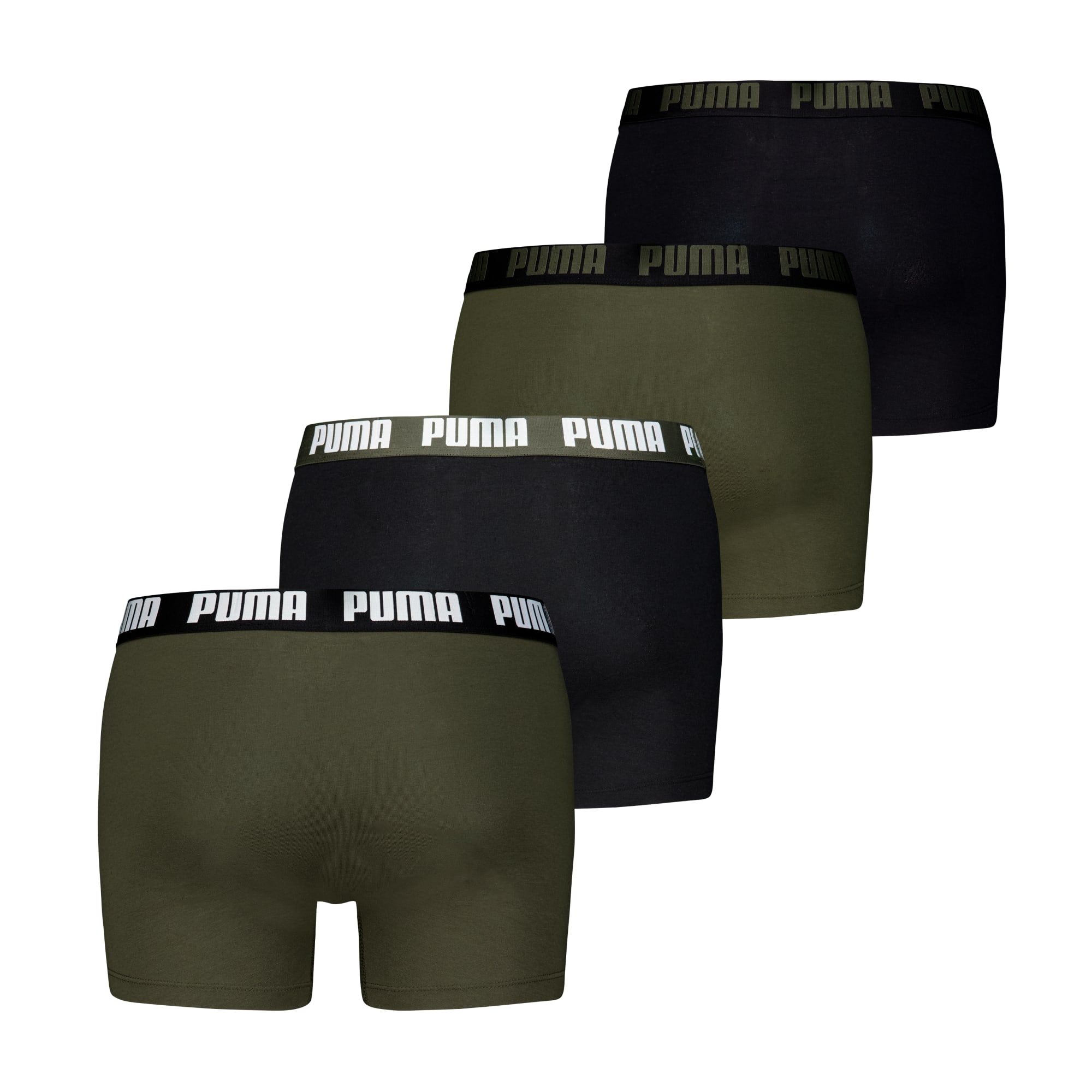 Boxers PUMA assortis pour homme avec logo à la taille, en noir et olive.