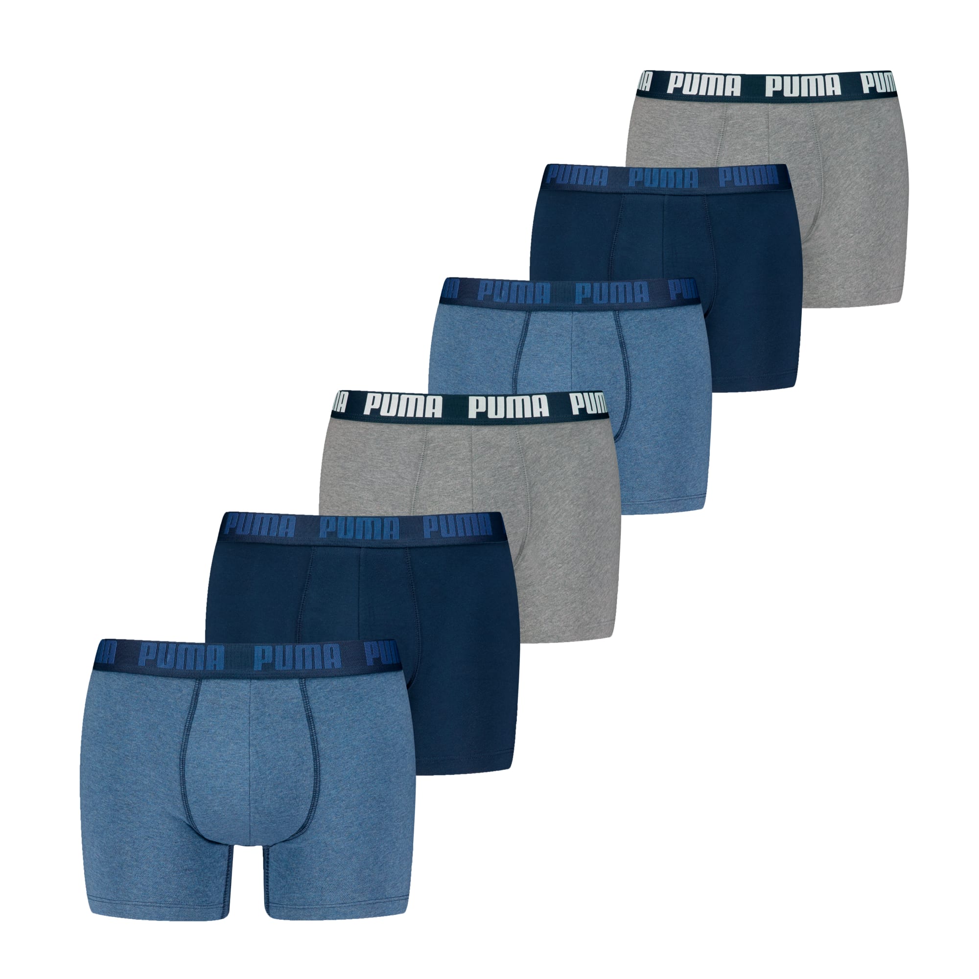 Sortierte PUMA Herren Boxershorts mit Markentaille im Sechserpack.