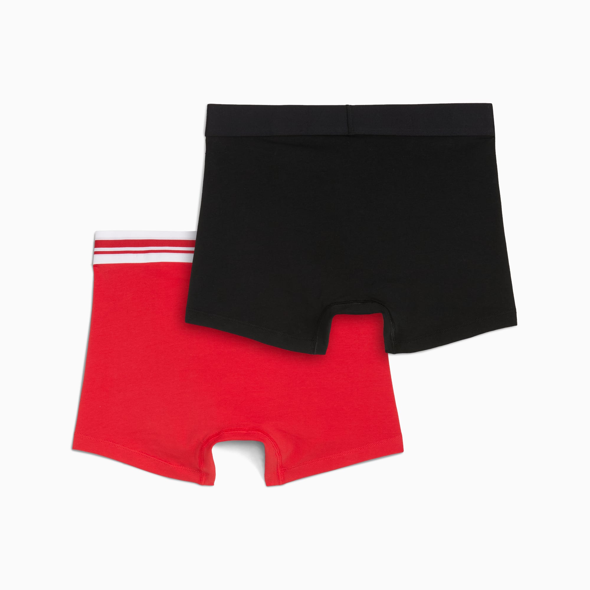 Schwarze und rote PUMA Jungen-Boxershorts, zwei Paare mit Gummibund.