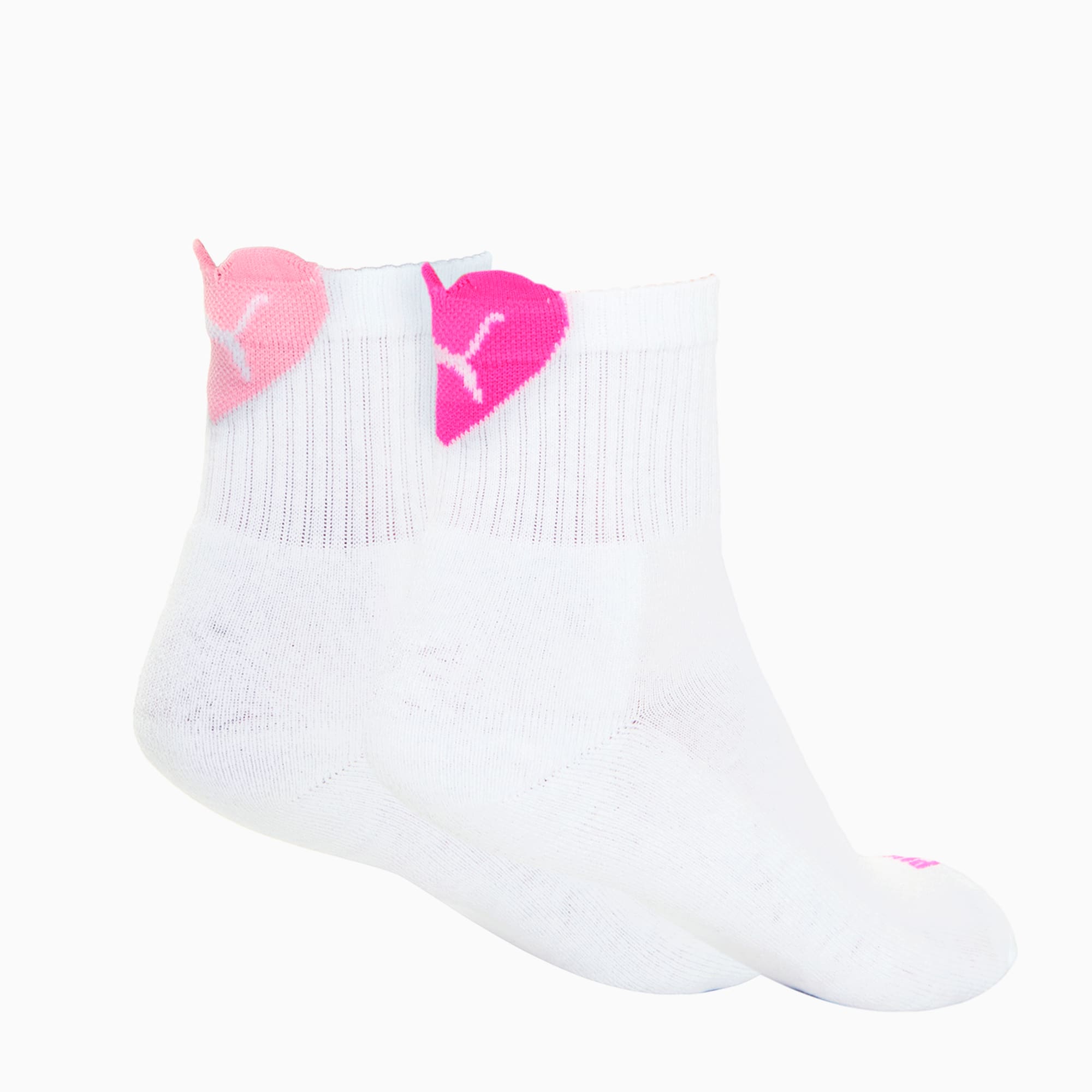 PUMA Women's Heart Short Crew Socks 2 pack, white / pink, large