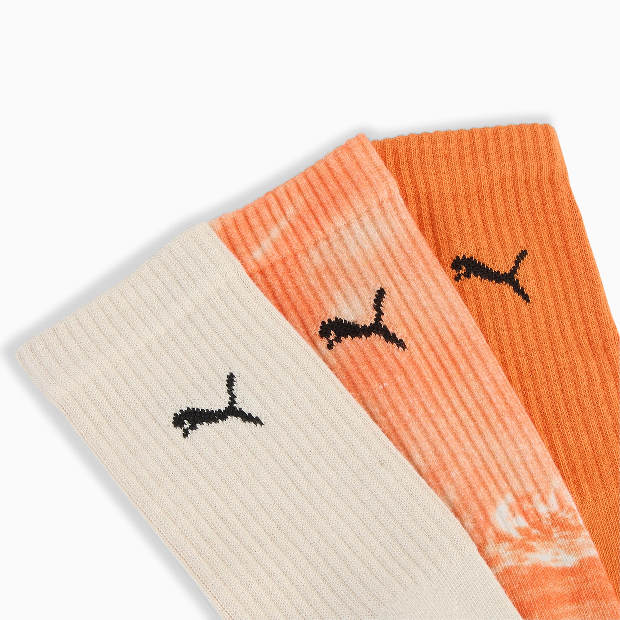 PUMA Unisex Crew Socks 3 pack, Orange Combo, large