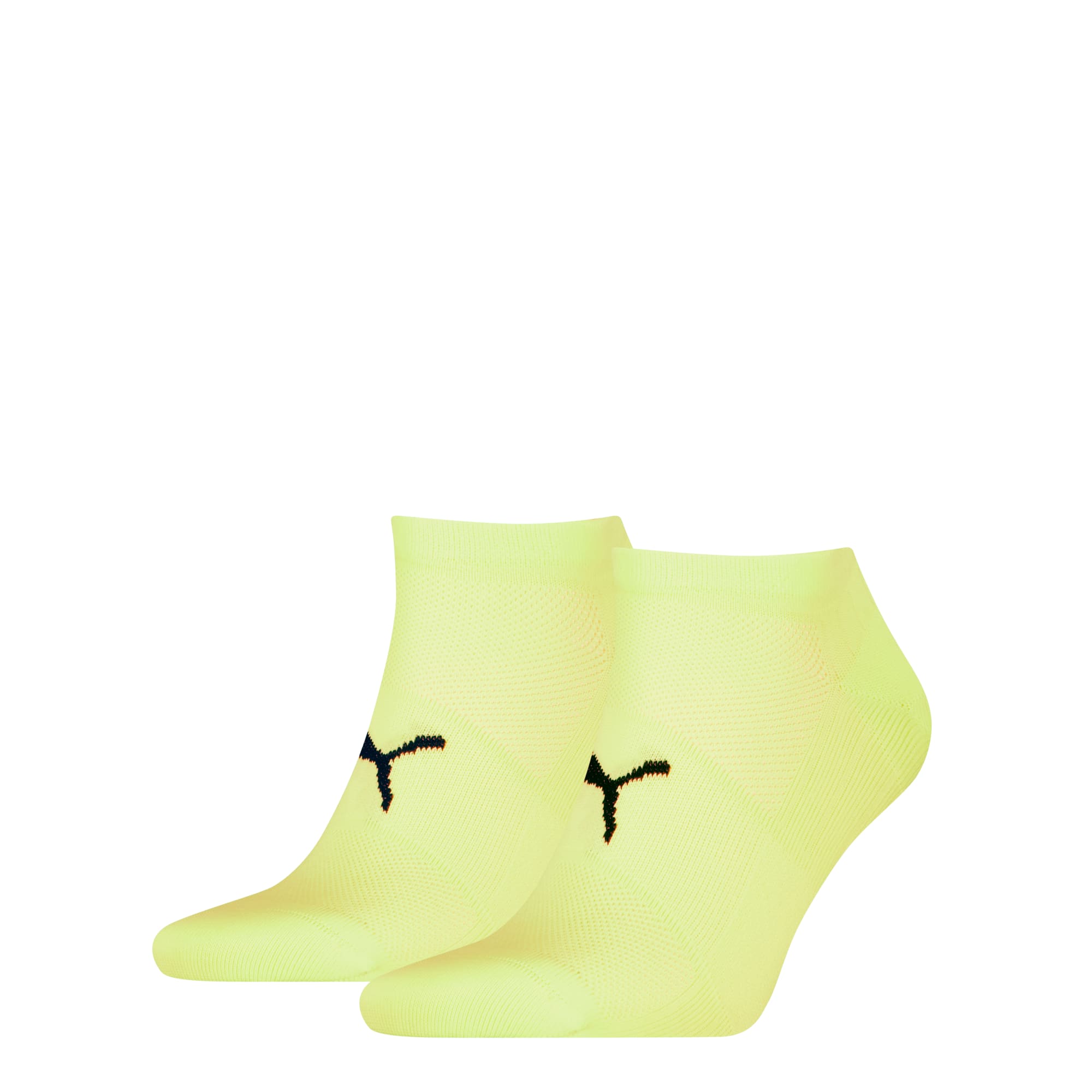 Żółte skarpetki do kostki PUMA dla dorosłych z czarnym logo z boku.