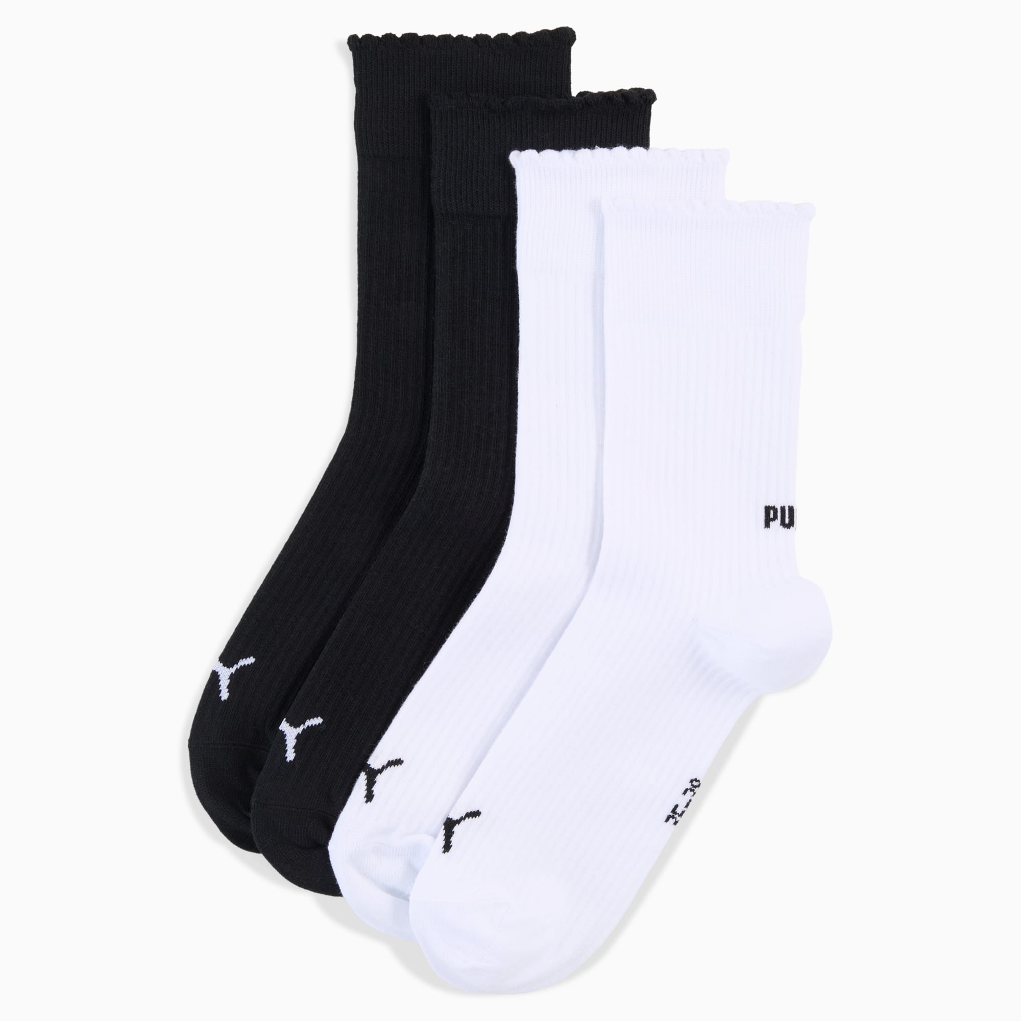 Calcetines PUMA negros y blancos para adulto con textura acanalada y logo.