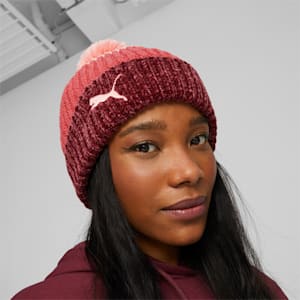 Gorro con pompón para mujer, Peach Smoothie-Electric Blush-Dark Jasper, extralarge
