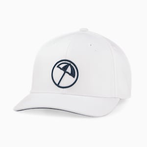 PUMA x ARNOLD PALMER Circle Umbrella Men's Snapback Golf Cap, Bright White-Navy Blazer, extralarge-GBR