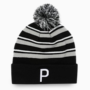 WRMLBL Men's Golf Stripe Pom Beanie, Ash Gray-PUMA Black, extralarge-IND