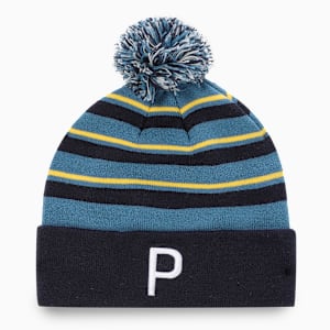 WRMLBL Men's Golf Stripe Pom Beanie, Deep Navy-Blue Horizon-Pelé Yellow, extralarge-IND