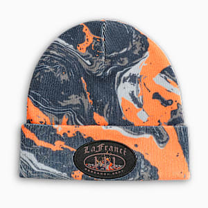LAFRANCE Embroidered Mid Crown Beanie, Flat Dark Gray-Galactic Gray-Orange Glo-AOP, extralarge-IND