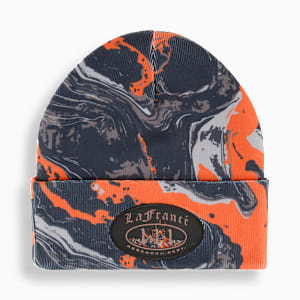 LAFRANCÉ Mid Crown Beanie Unisex, Flat Dark Gray-Galactic Gray-Orange Glo-AOP, extralarge