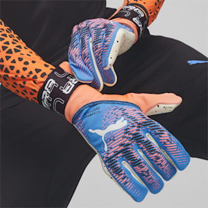 ULTRA Ultimate 1 Negative Cut Soccer Goalkeeper's Gloves, Ultra Orange-Blue Glimmer, extralarge