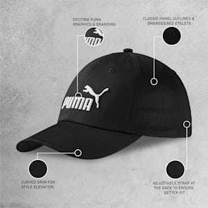 6 White Star Design Snapback Baseball Cap - Black