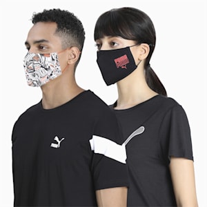 PUMA Adjustable Face Mask Set of Two, Firecracker-Puma Black