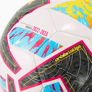 Balón de fútbol Orbita La Liga 1 MS, Puma White-Beetroot Purple-Blue Atoll