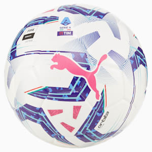Orbita Serie A Replica Soccer Ball, PUMA White-Blue Glimmer-Sunset Glow, extralarge