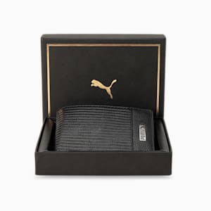 PUMA Leather Embossed Unisex Bi-Fold Wallet, PUMA Black, extralarge-IND