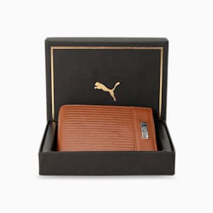 PUMA Leather Embossed Unisex Bi-Fold Wallet, Tan, extralarge-IND