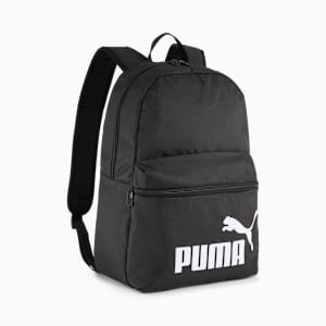 Black PUMA adult backpack with zip closures and white logo on the front.