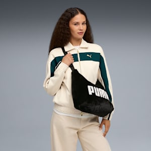 UP Faux Fur Slouchy Hobo Bag Youth, PUMA Black, extralarge