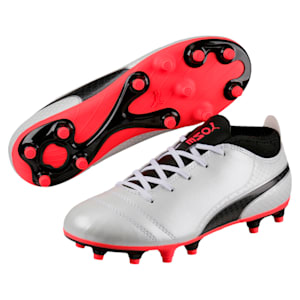 ONE 17.4 FG Kids' Football Boots, White-Black-Coral